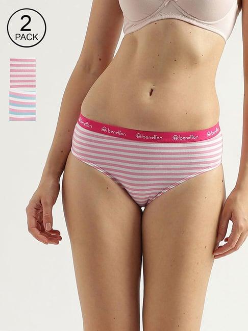 united colors of benetton pink striped brief panties - pack of 2