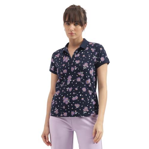 united colors of benetton polo neck floral print t-shirts (size: m)-24p3wg9e3172g60t navy blue