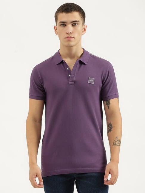 united colors of benetton purple regular fit pure cotton polo t-shirt