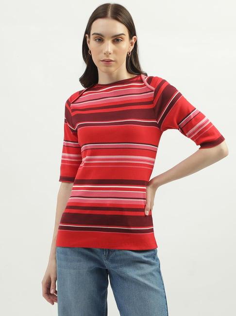 united colors of benetton red cotton striped top