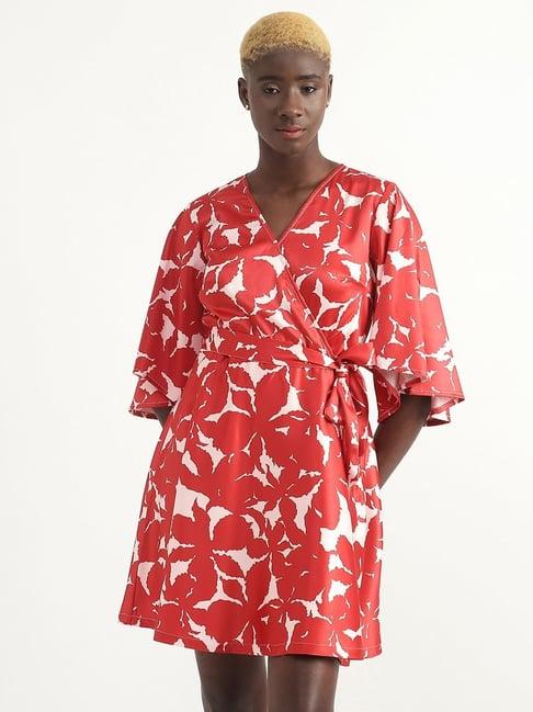 united colors of benetton red printed a-line dress