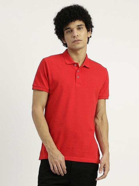 united colors of benetton red pure cotton regular fit polo t-shirt