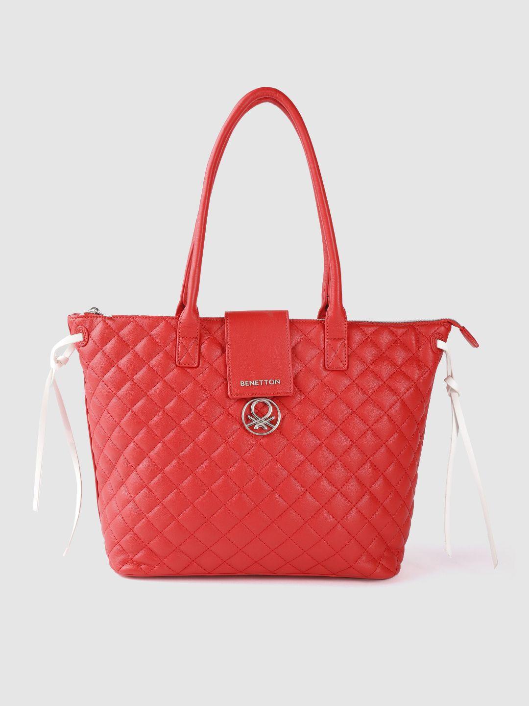 united colors of benetton red quilted shopper shoulder bag