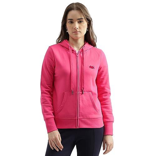 united colors of benetton regular fit hooded neck solid women's sweatshirt (size: s)-23a3tr7e3343i23g fuchsia