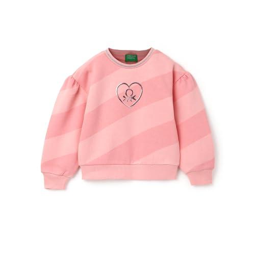 united colors of benetton regular fit round neck diagonal stripe with heart sweatshirt (size: 11-12 years)-11-12 years pink