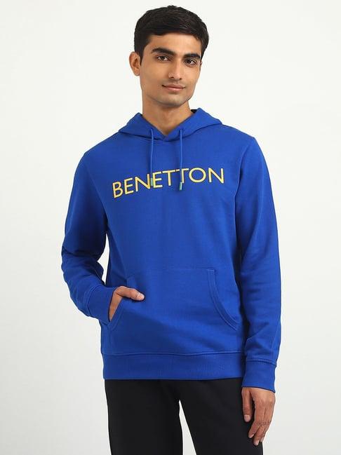 united colors of benetton royal blue slim fit hooded sweatshirt