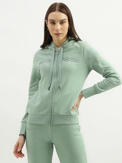 united colors of benetton sage green embroidered hoodie