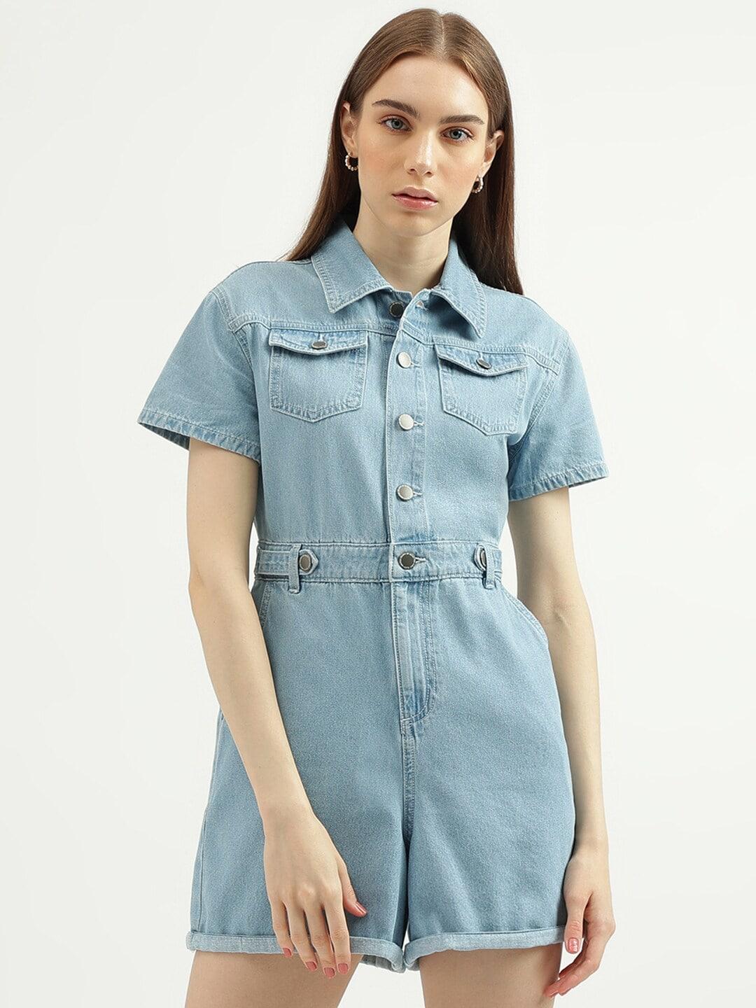 united colors of benetton shirt collar cotton playsuit