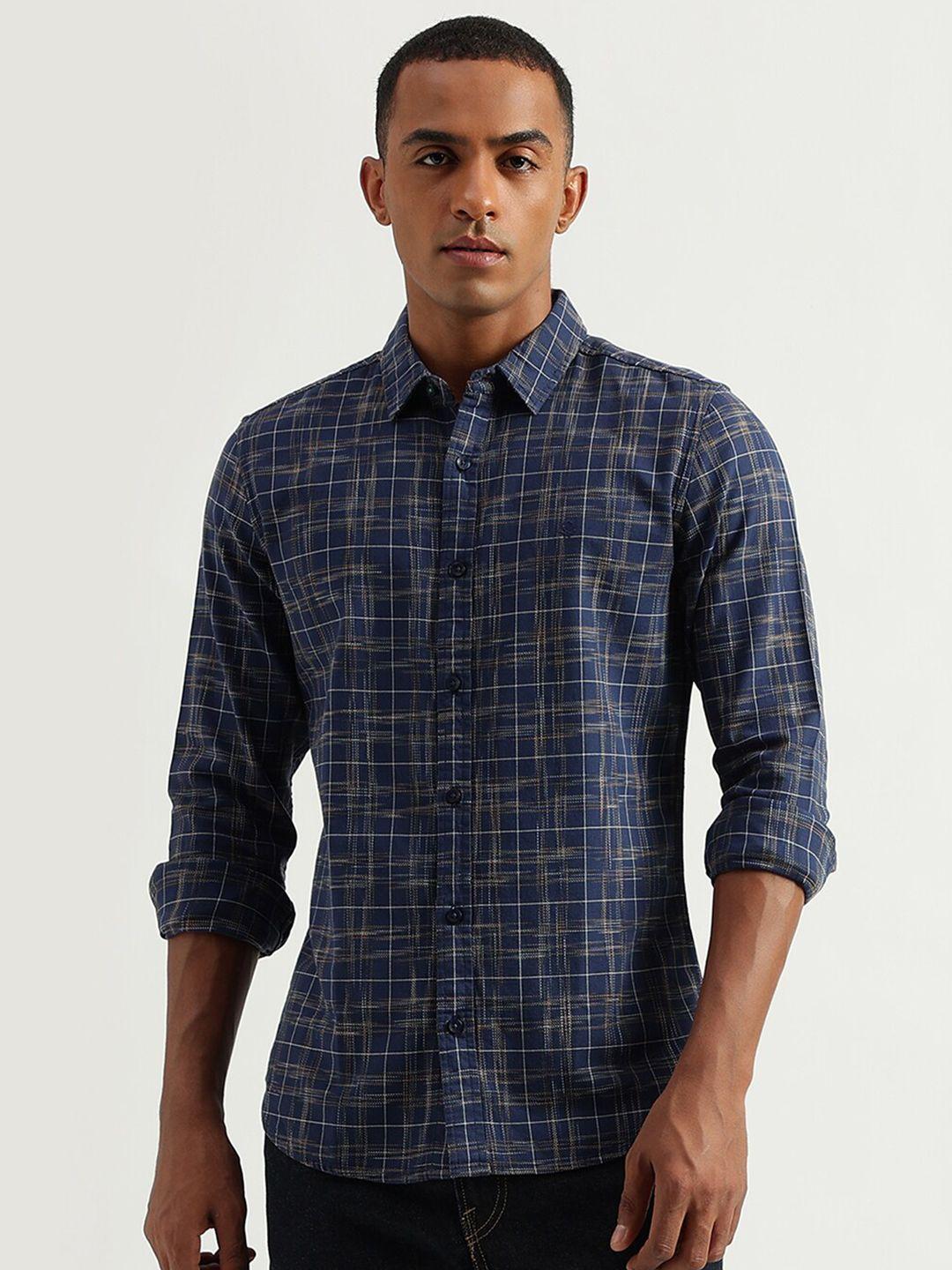 united colors of benetton slim fit checked cotton casual shirt