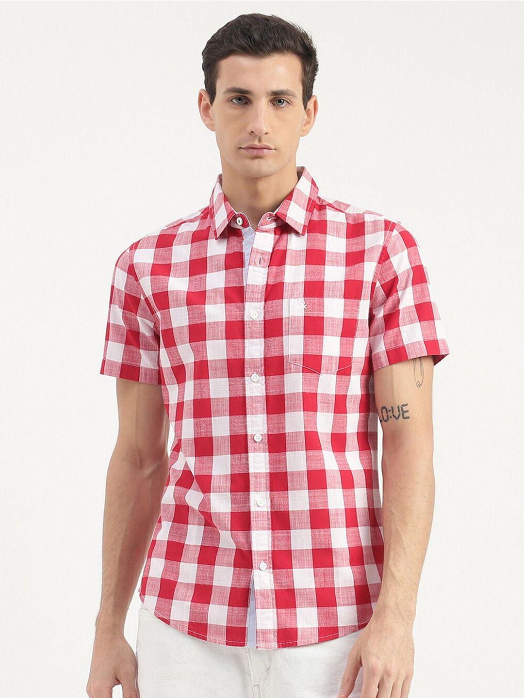 united colors of benetton slim fit gingham checked cotton casual shirt