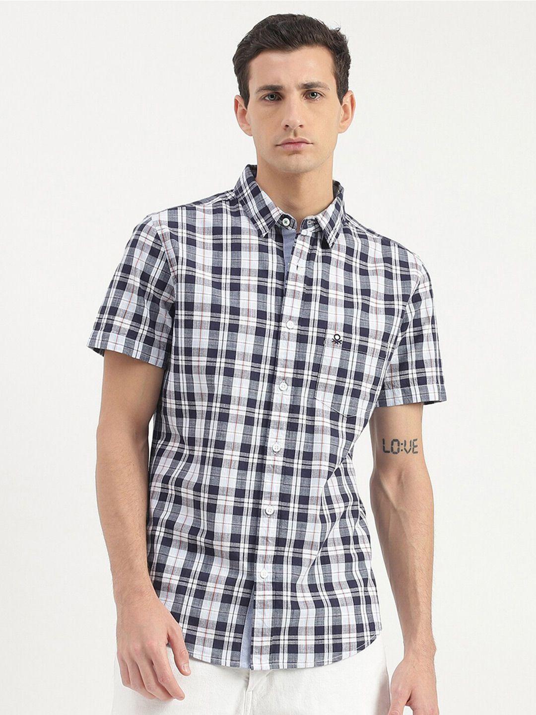 united colors of benetton slim fit tartan checked cotton casual shirt