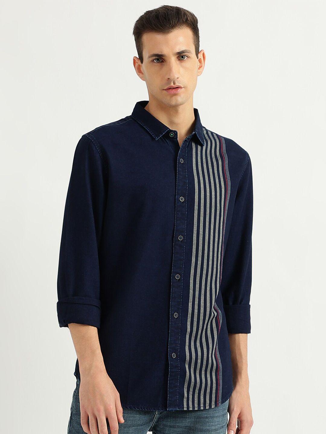 united colors of benetton slim fit vertical striped cotton casual shirt