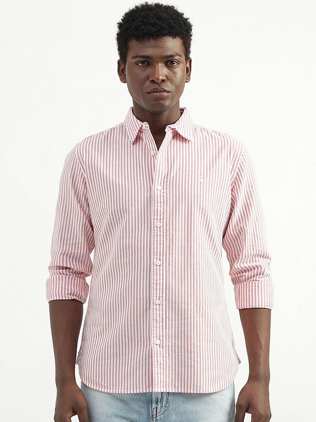 united colors of benetton spread collar striped casual shirt