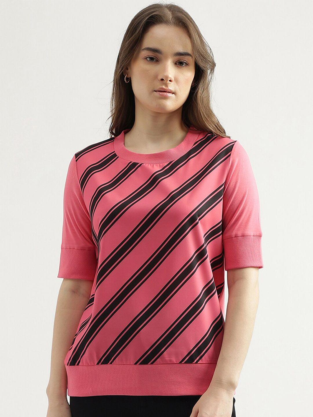 united colors of benetton striped regular fit round neck top