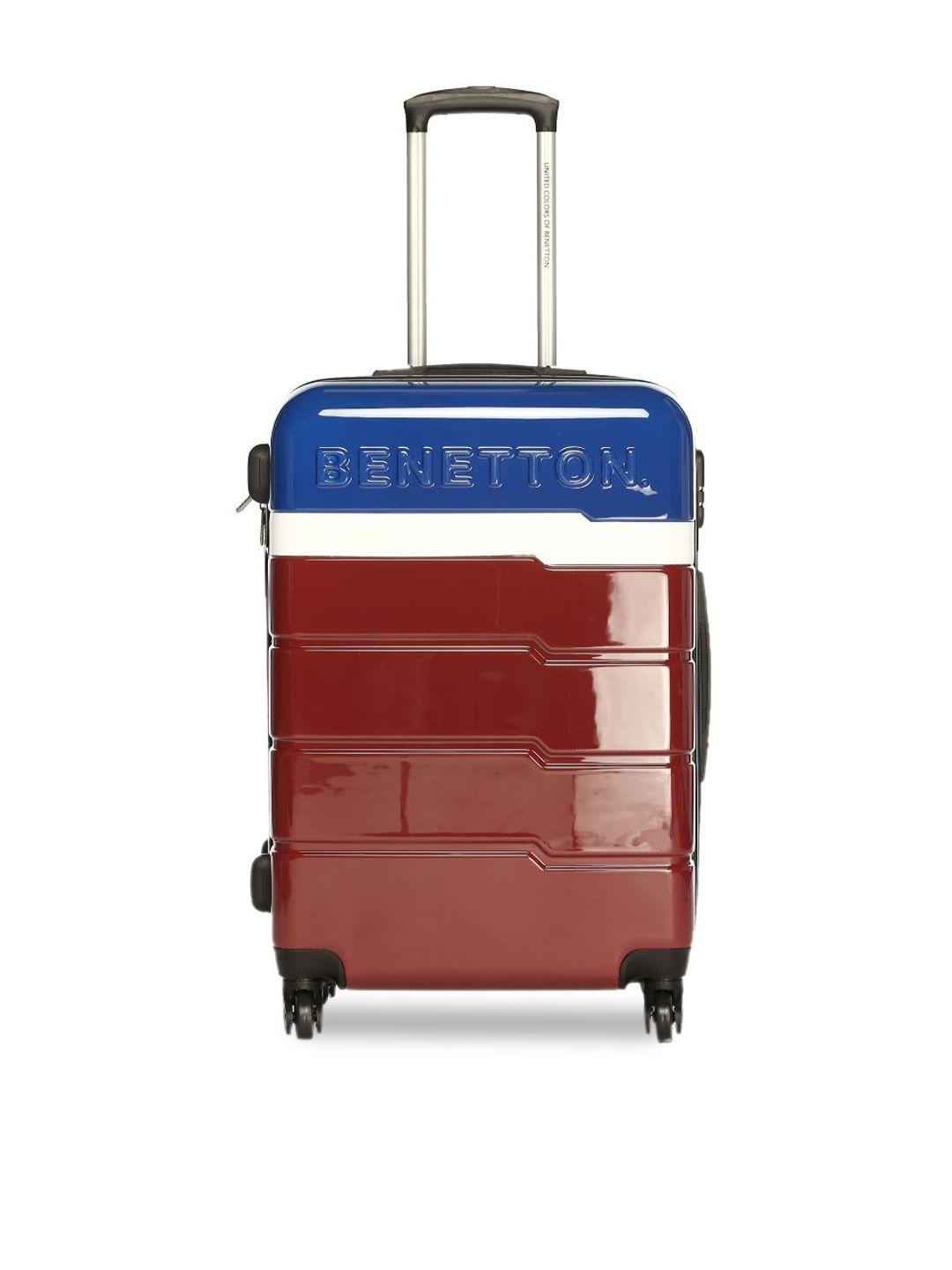 united colors of benetton unisex blue & red colourblocked trolley suitcase