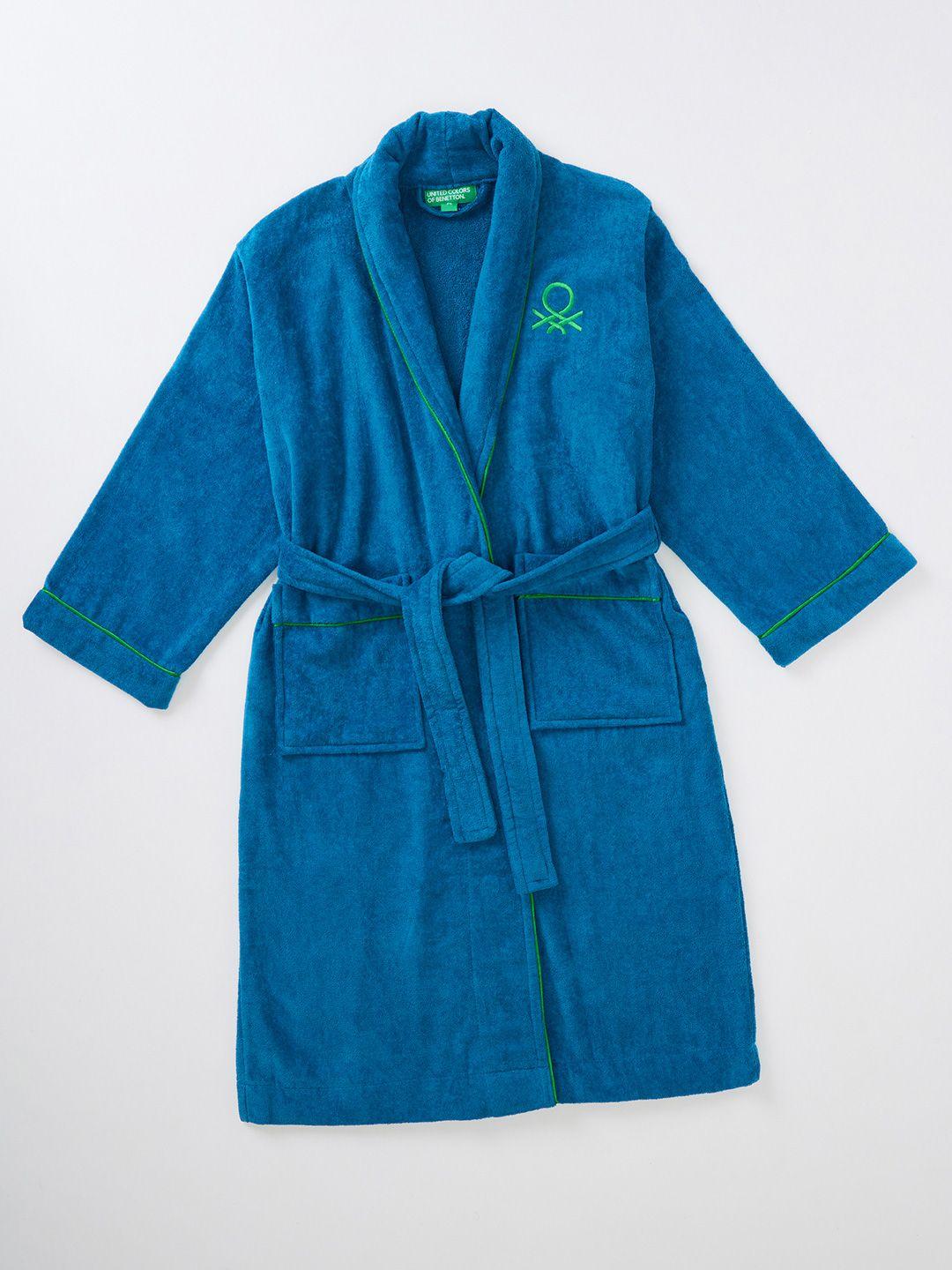 united colors of benetton unisex blue solid pure cotton bath robe