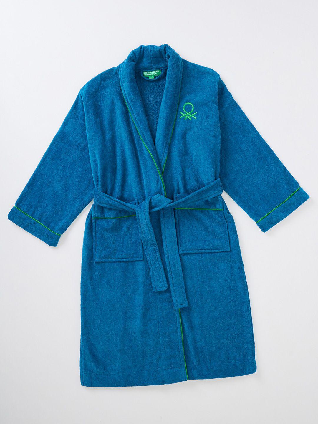 united colors of benetton unisex blue solid pure cotton bath robe