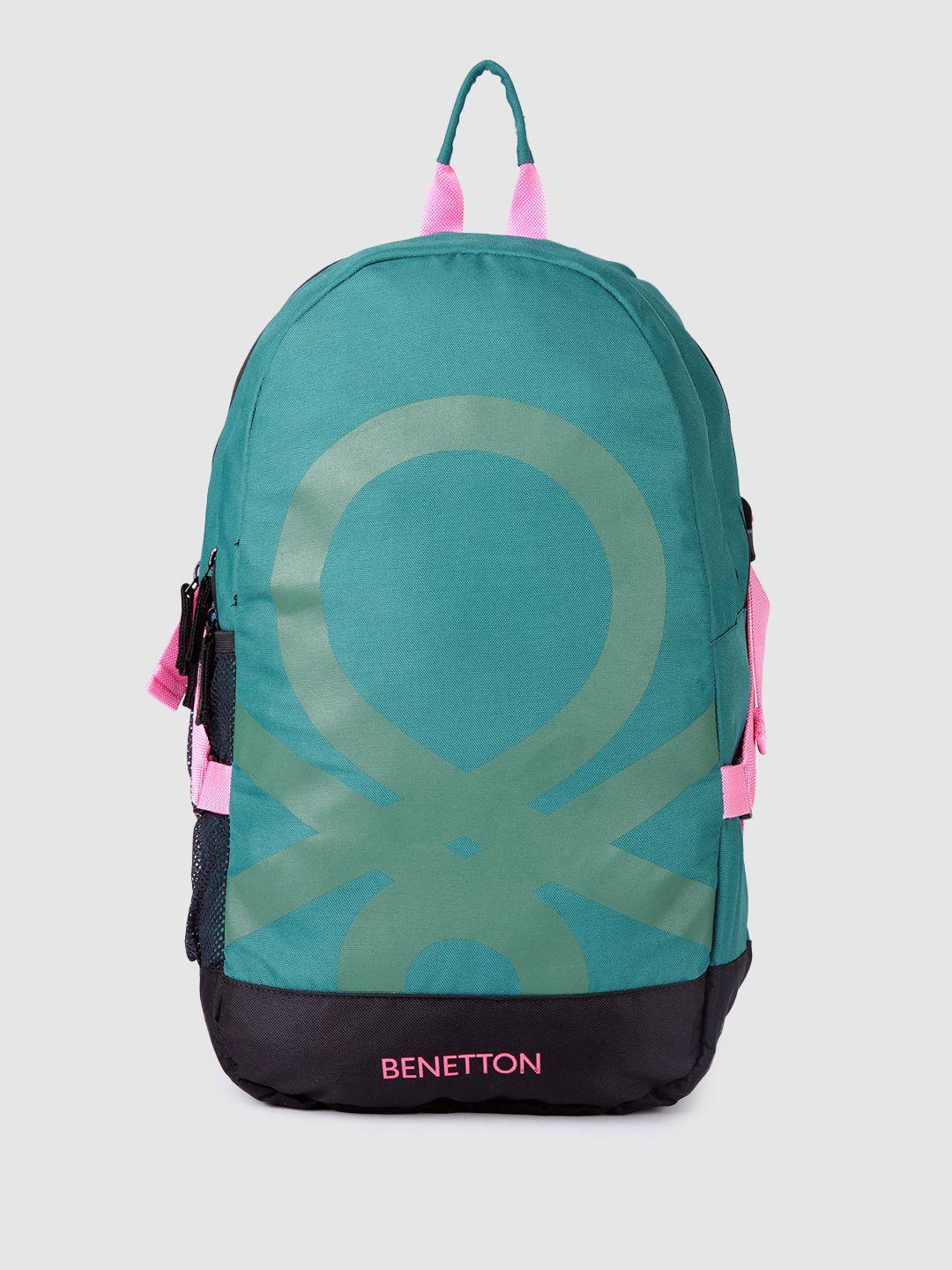 united colors of benetton unisex brand logo print laptop backpack with compression straps