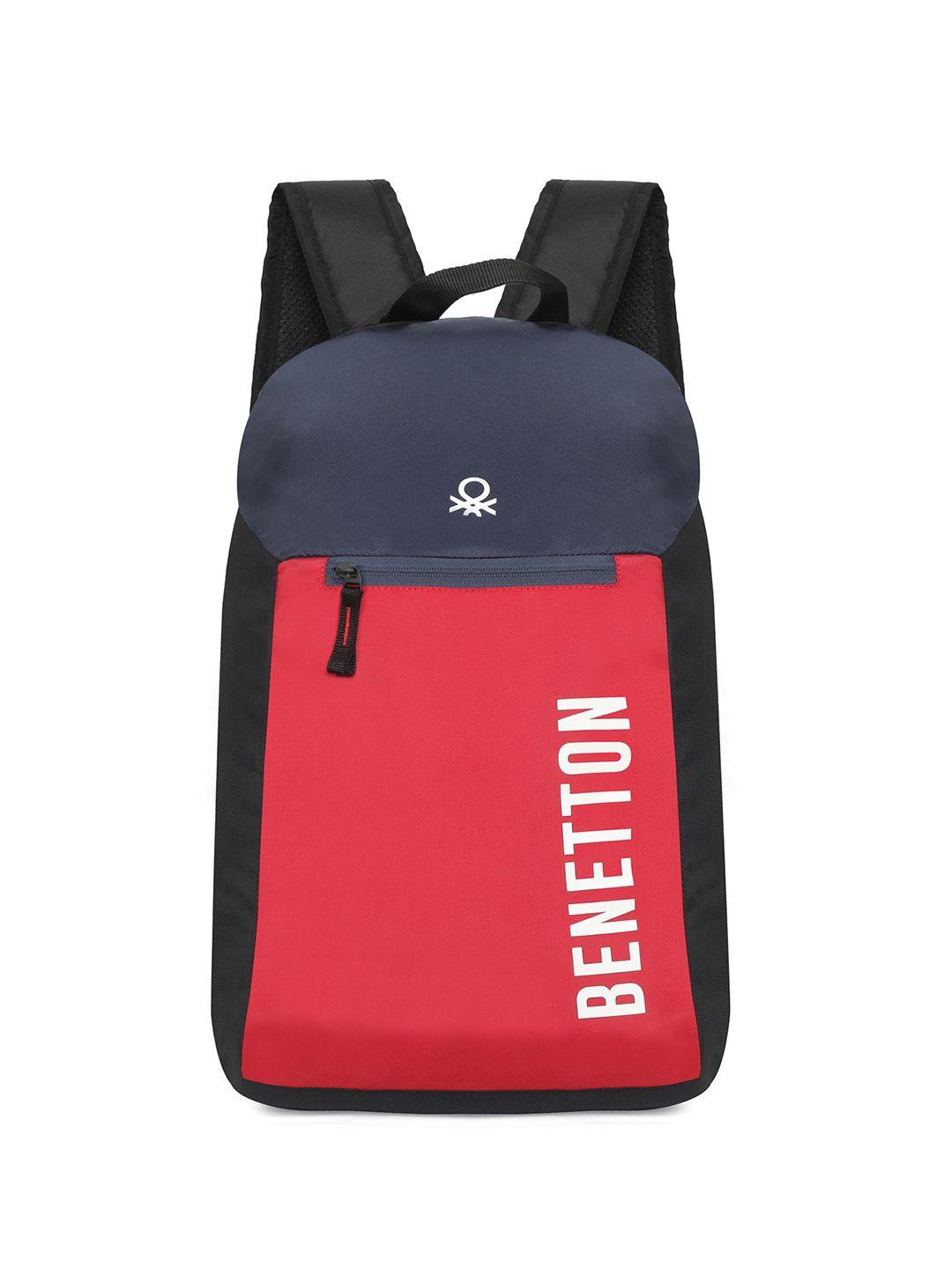 united colors of benetton unisex red & navy blue brand logo backpack