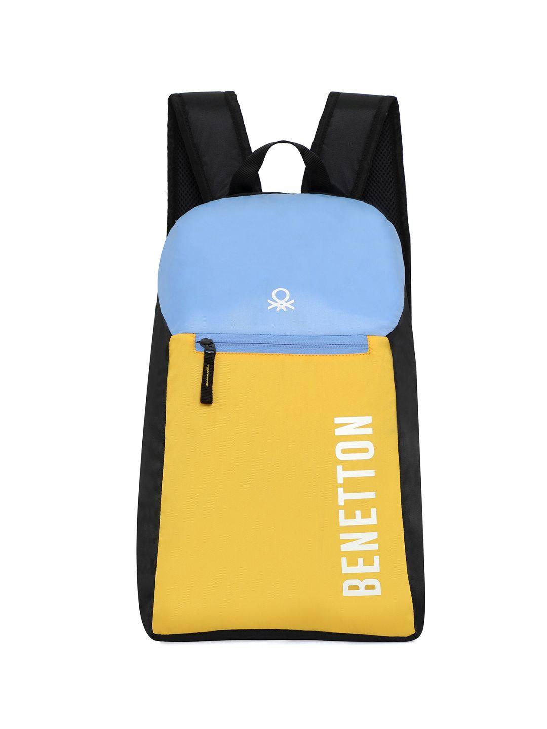united colors of benetton unisex yellow & blue colourblocked backpack
