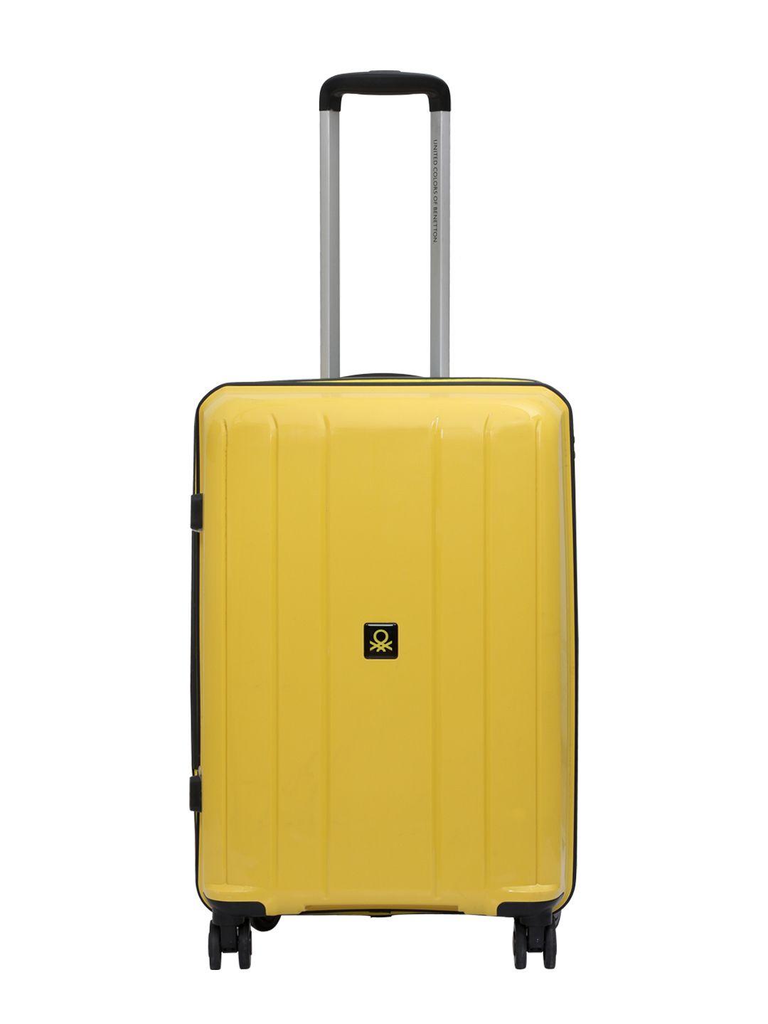 united colors of benetton wayfarer yellow hard-sided trolley suitcase-51 to 100 litres