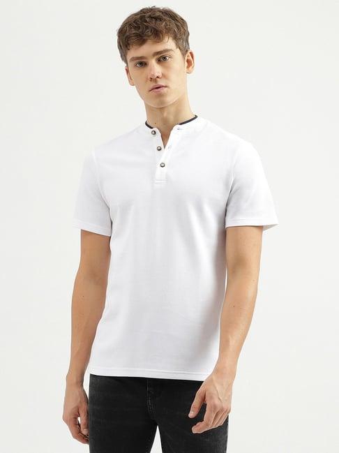united colors of benetton white cotton regular fit texture henley t-shirt