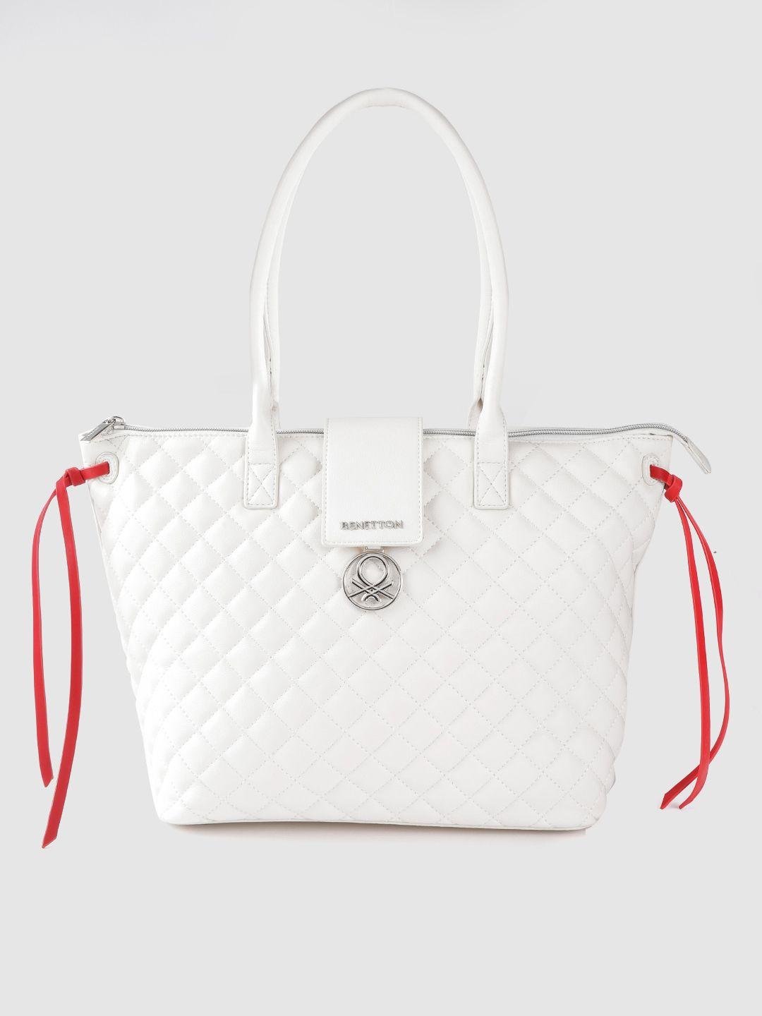 united colors of benetton white quilted structured shoulder bag