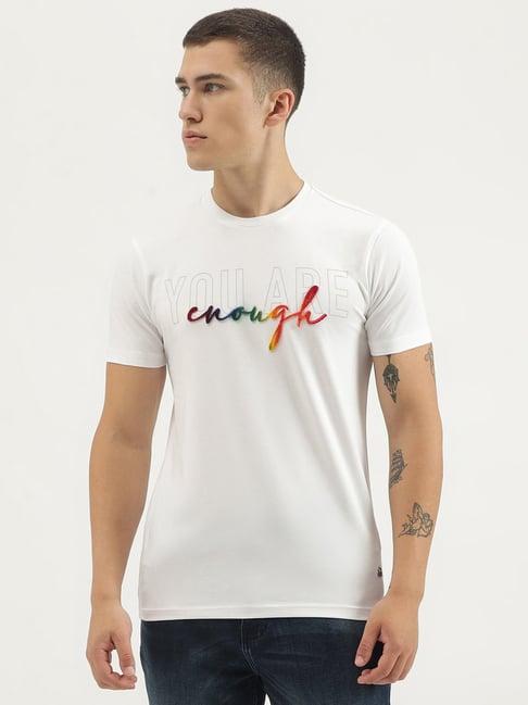 united colors of benetton white regular fit printed t-shirt