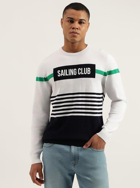 united colors of benetton white regular fit striped sweater