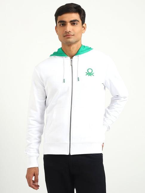 united colors of benetton white slim fit hooded sweatshirt