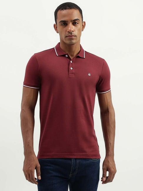 united colors of benetton wine regular fit polo t-shirt