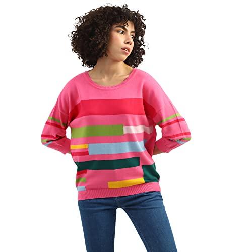 united colors of benetton women's cotton round neck sweater (23p1095d3704g901_fuchsia