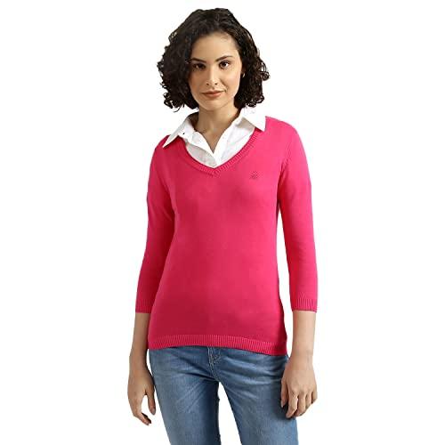 united colors of benetton women's cotton v-neck sweater (22a1092d3730g901_fuchsia_m)