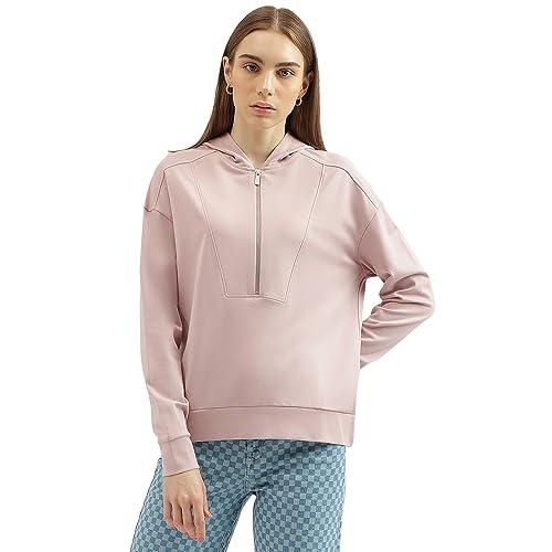 united colors of benetton women's regular fit hooded neck solid sweatshirt (size: xl)-23a3inlks096i24d pink