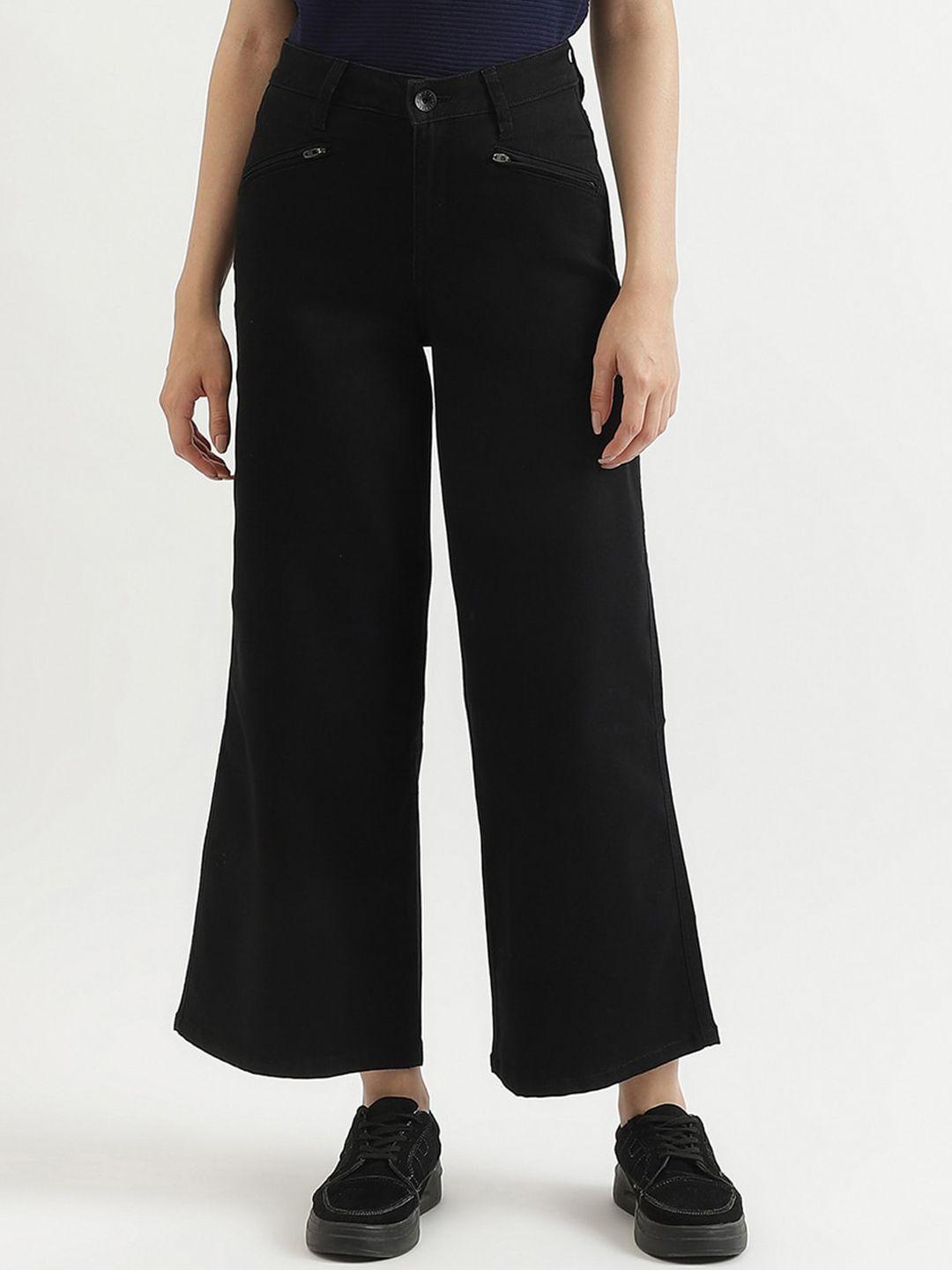 united colors of benetton women black high-rise trousers