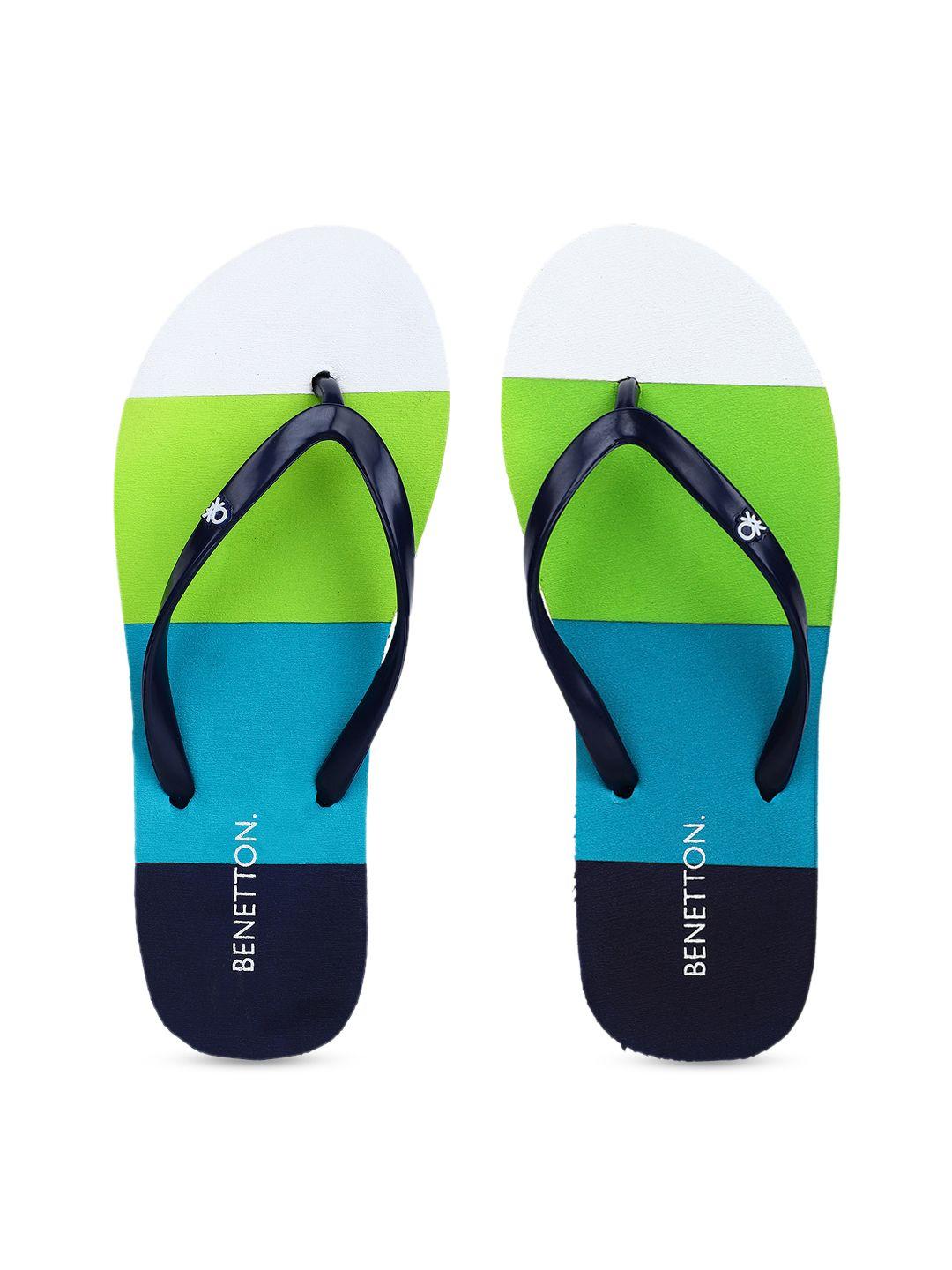 united colors of benetton women blue & green colourblocked thong flip-flops