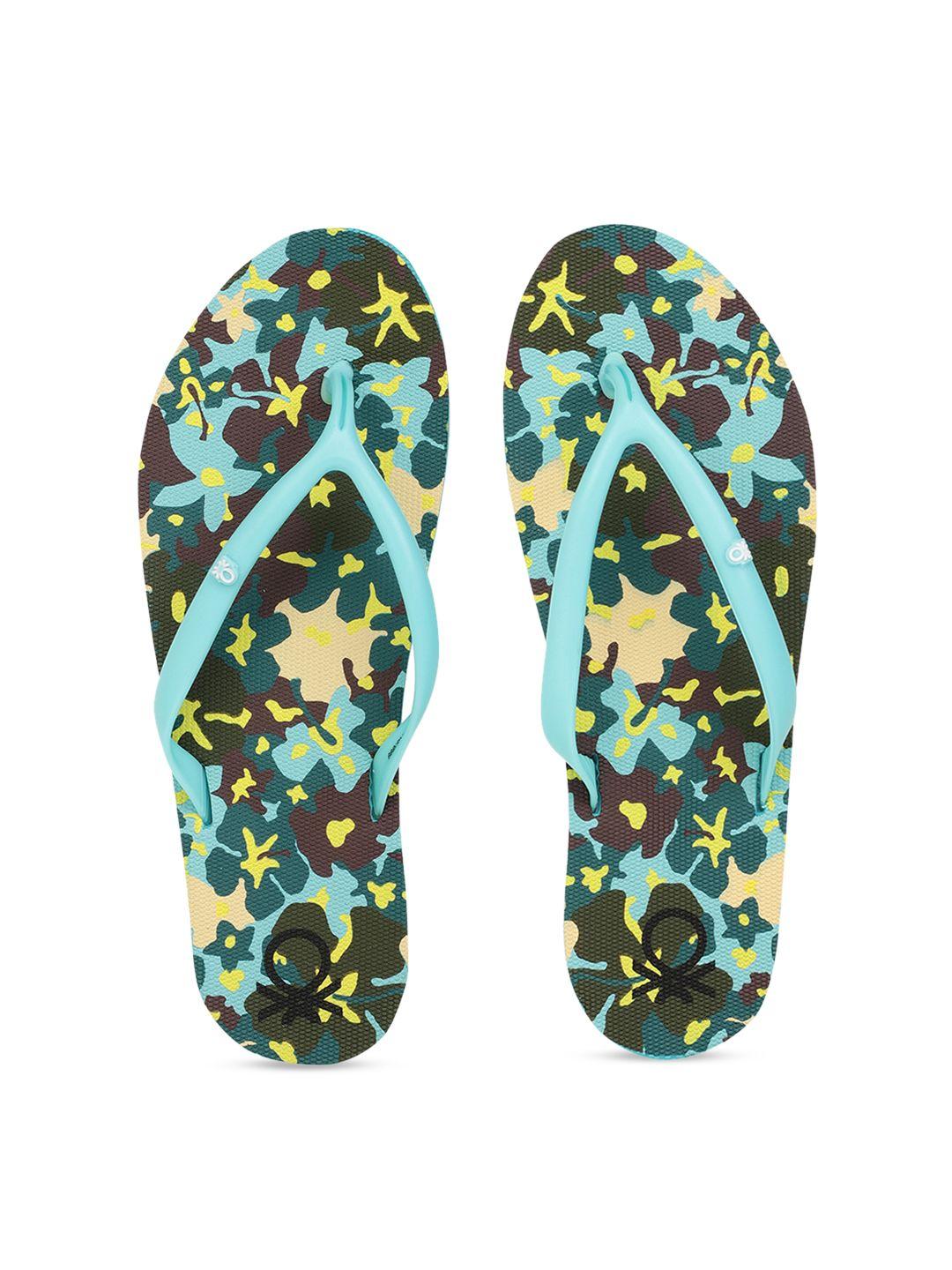 united colors of benetton women blue printed thong flip-flops