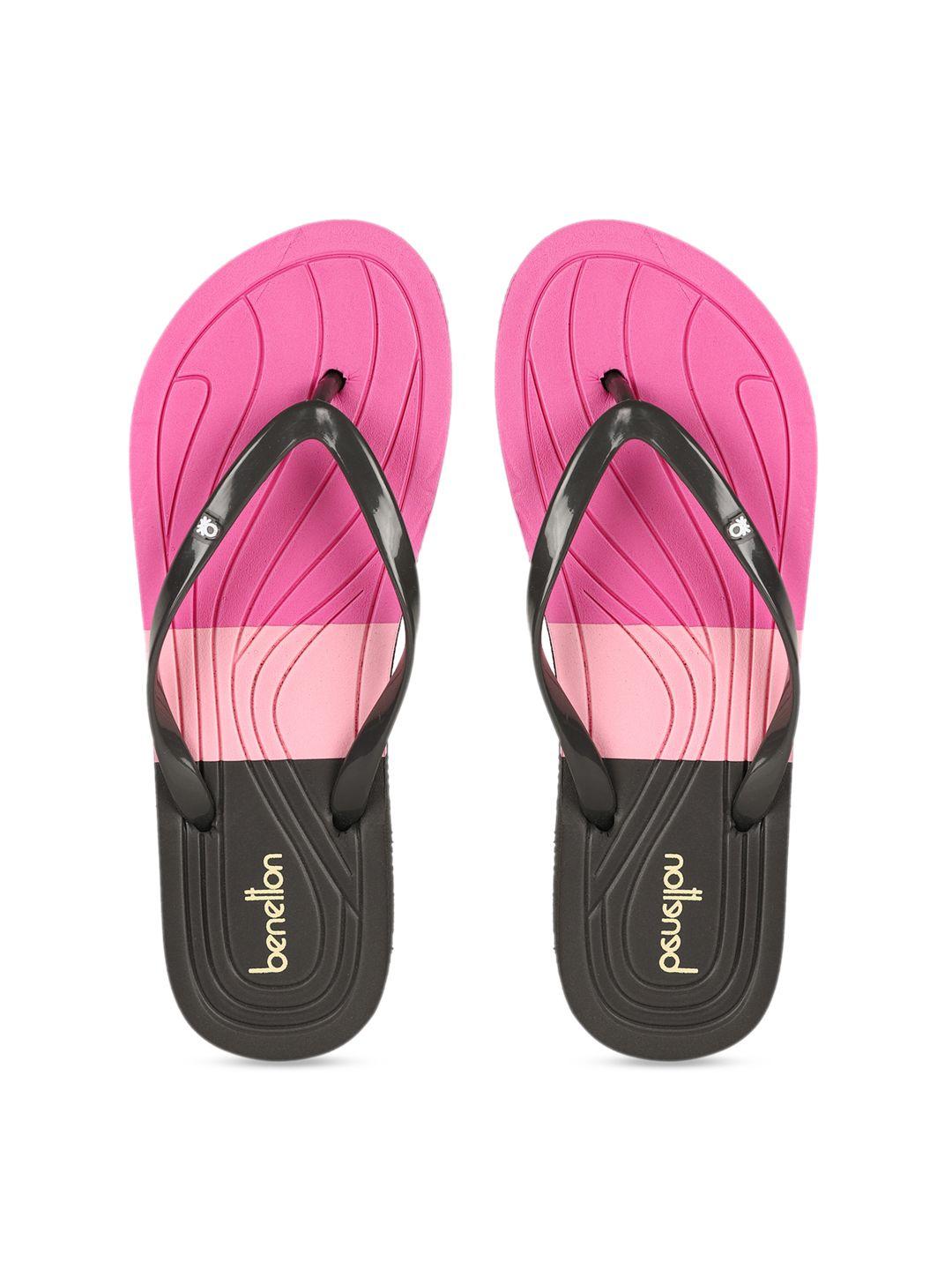 united colors of benetton women coffee brown & pink colourblocked thong flip-flops