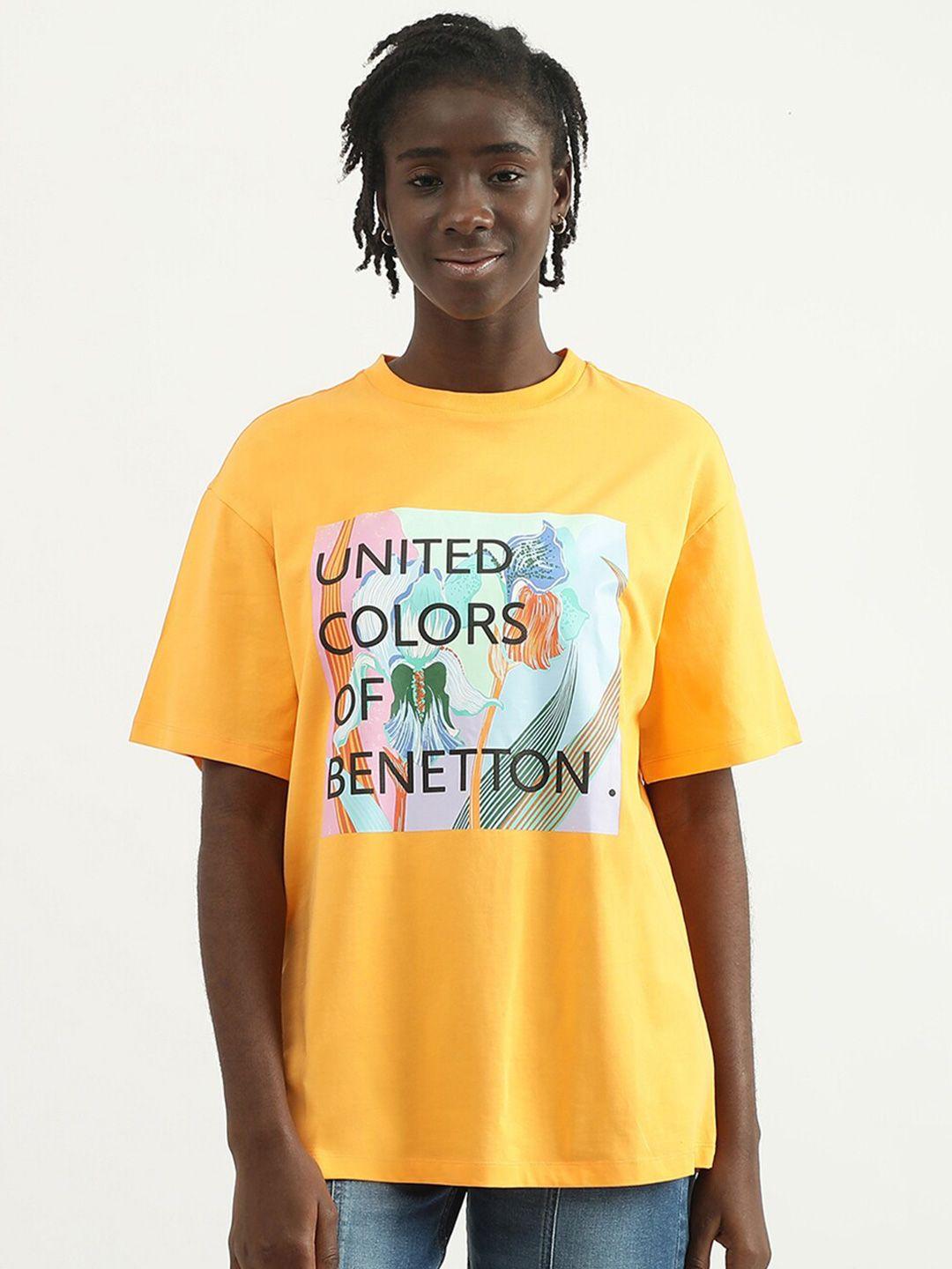 united colors of benetton women cotton typography printed t-shirt