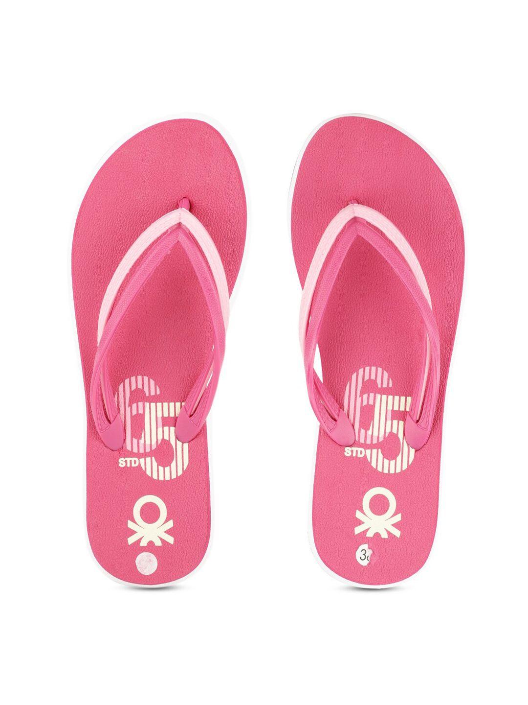 united colors of benetton women fuchsia printed rubber thong flip-flops