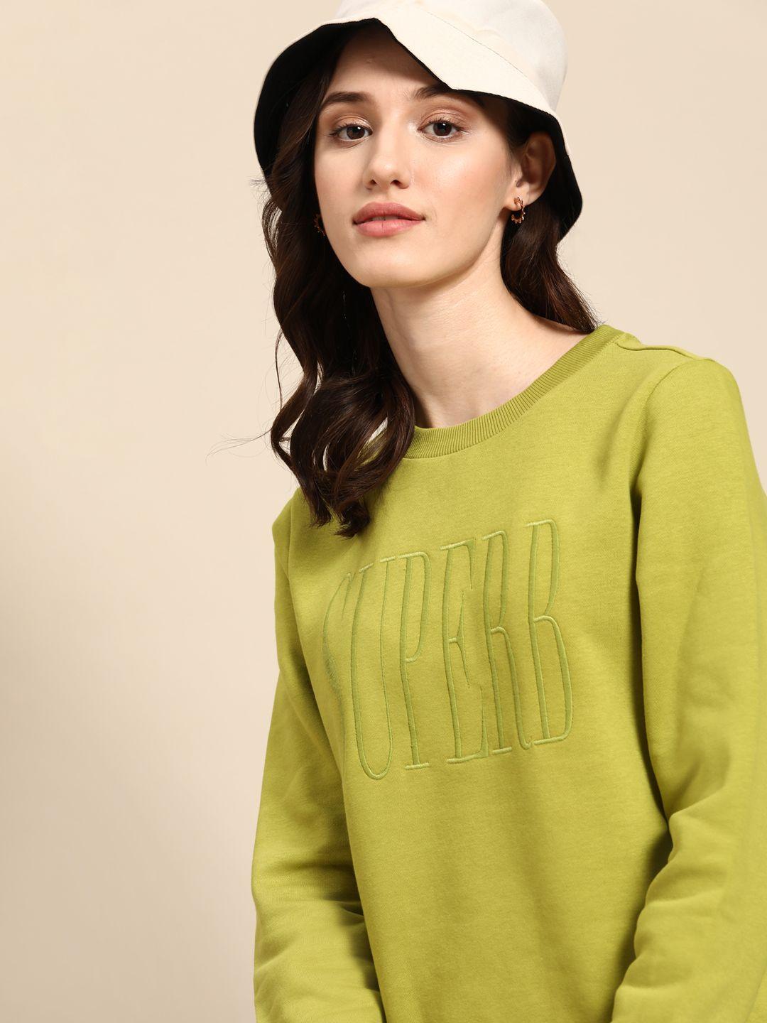 united colors of benetton women green embroidered sweatshirt