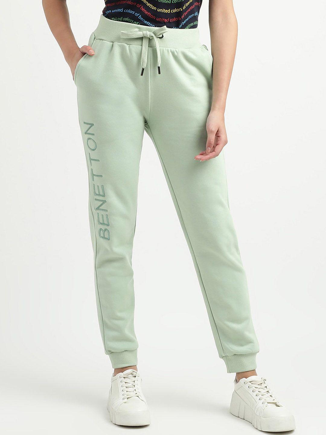 united colors of benetton women green solid joggers