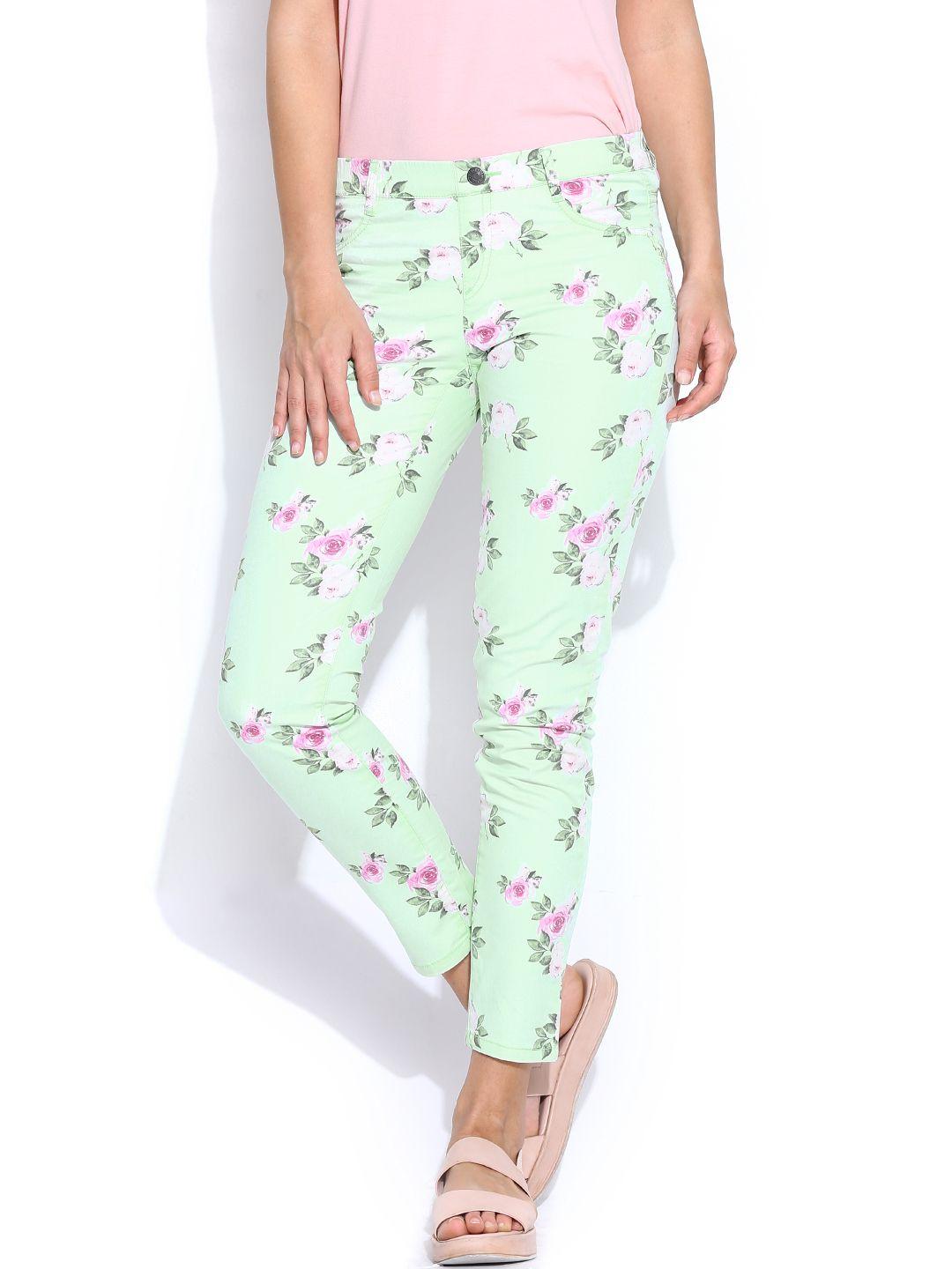 united colors of benetton women mint green floral printed slim fit jeggings