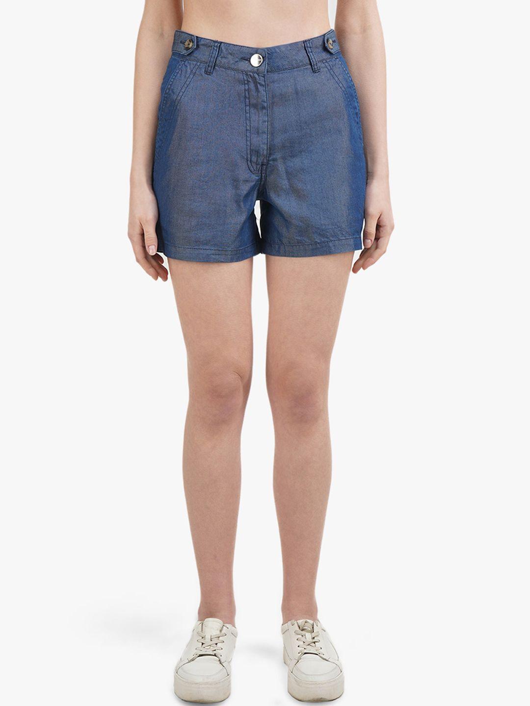 united colors of benetton women navy blue low-rise denim shorts