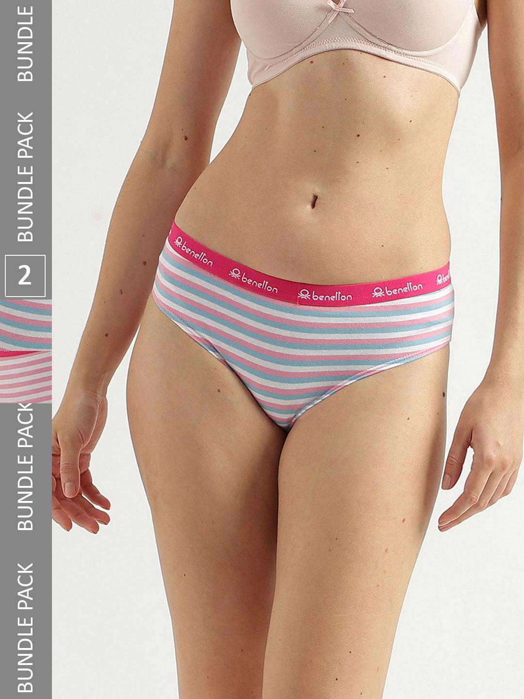 united colors of benetton women pack of 2 striped breathability hipster briefs