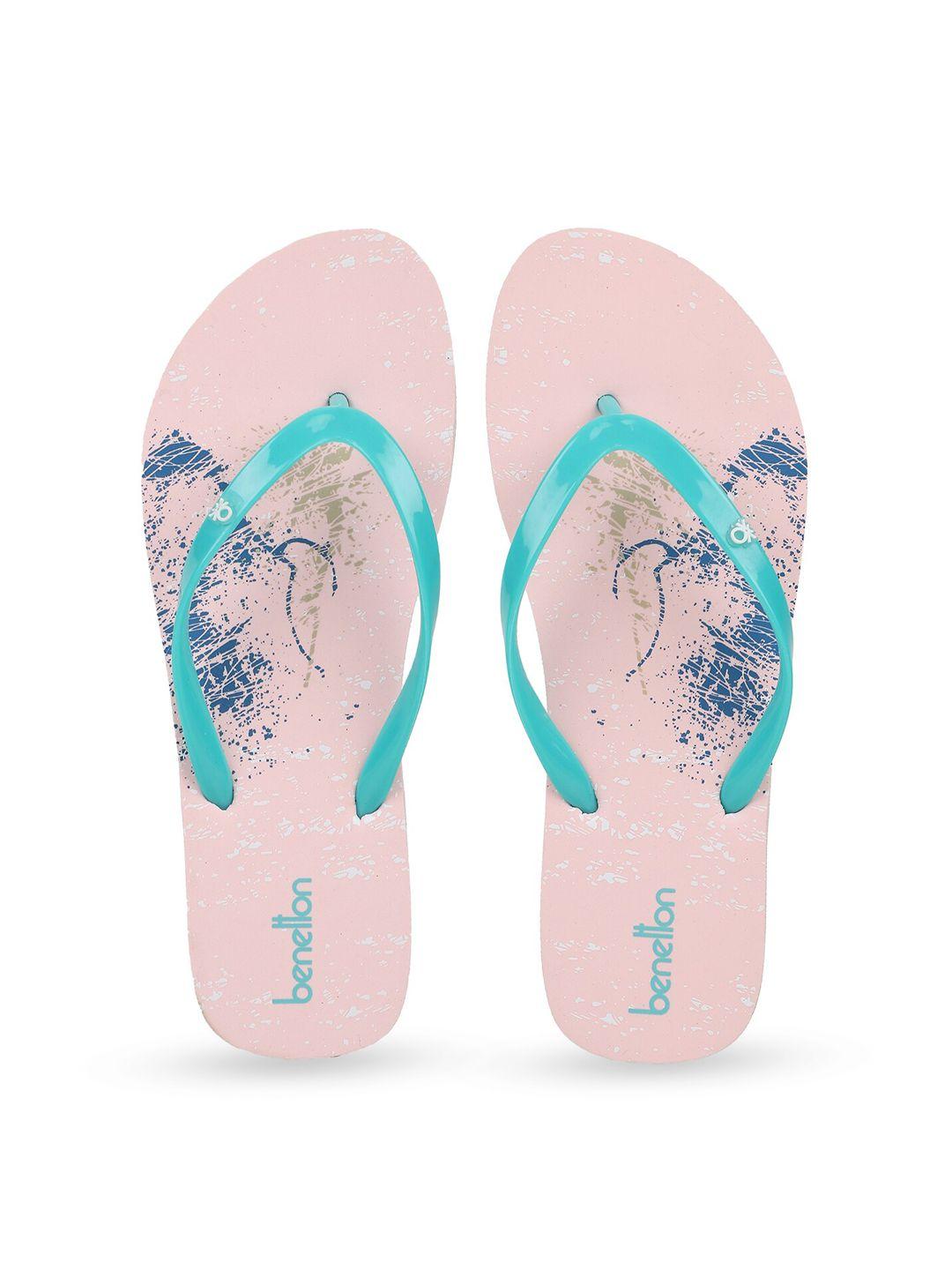 united colors of benetton women pink & blue printed rubber thong flip-flops