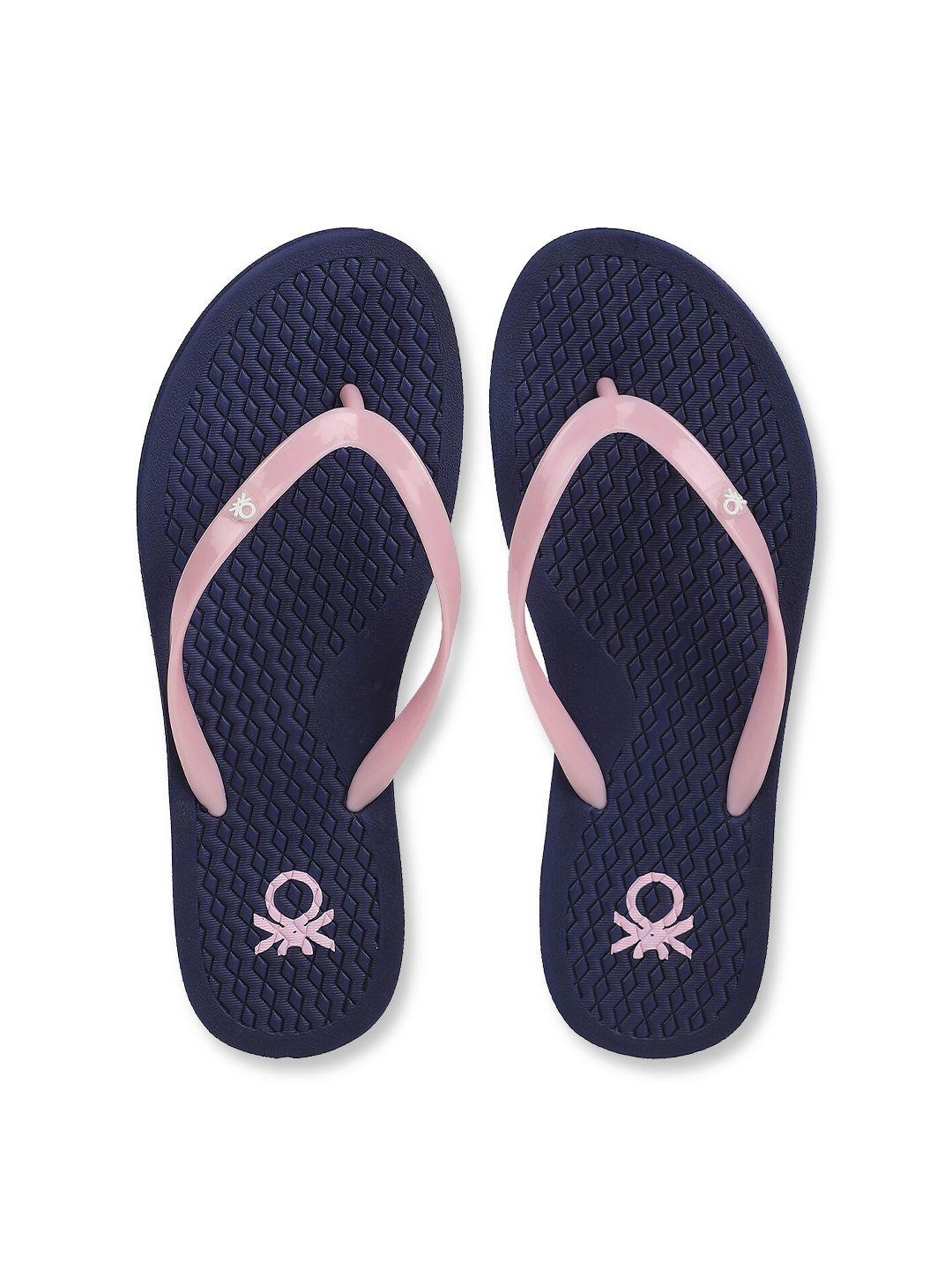 united colors of benetton women pink & navy blue rubber thong flip-flops