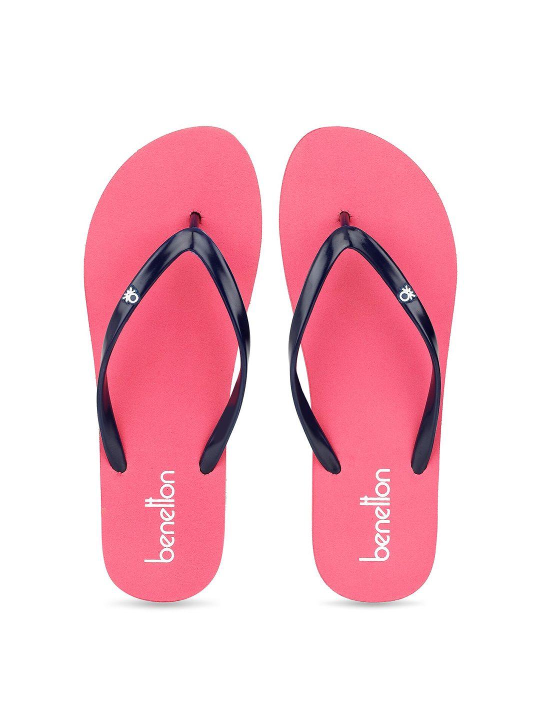 united colors of benetton women pink & navy blue thong flip-flops