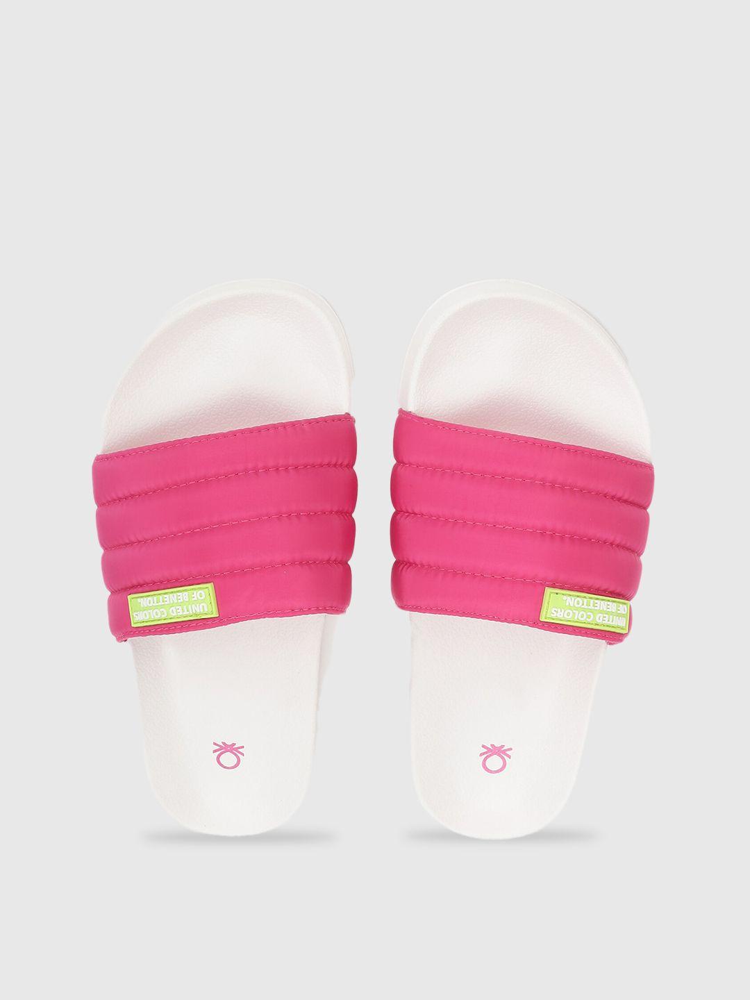 united colors of benetton women pink & white solid sliders