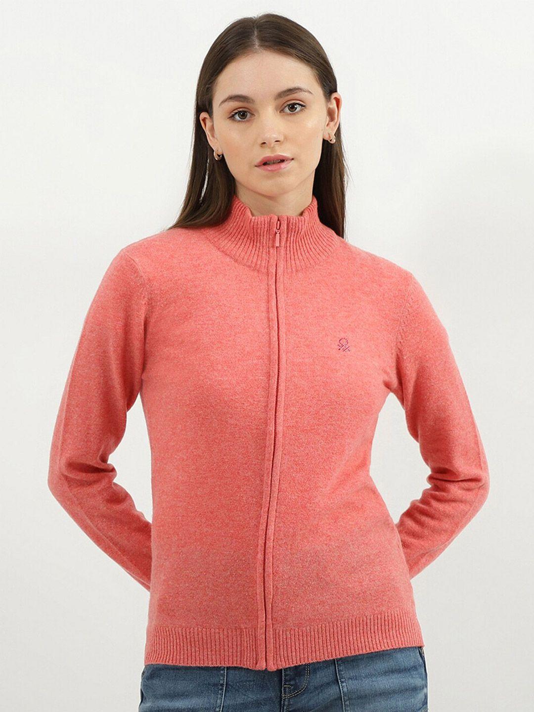 united colors of benetton women pink high neck cardigan